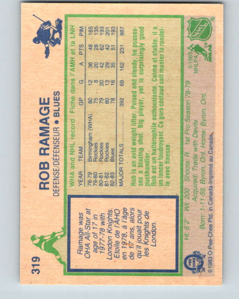 1983-84 O-Pee-Chee #319 Rob Ramage St. Louis Blues V27796