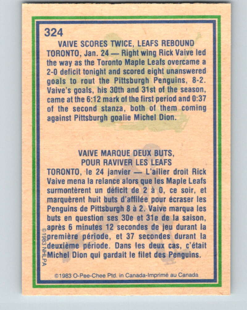 1983-84 O-Pee-Chee #324 Rick Vaive HL Toronto Maple Leafs V27807