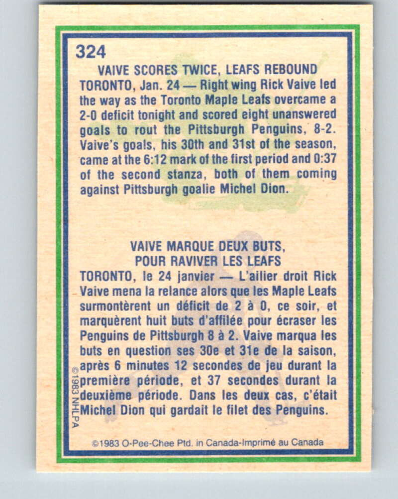 1983-84 O-Pee-Chee #324 Rick Vaive HL Toronto Maple Leafs V27808