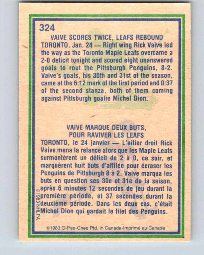 1983-84 O-Pee-Chee #324 Rick Vaive HL Toronto Maple Leafs V27809