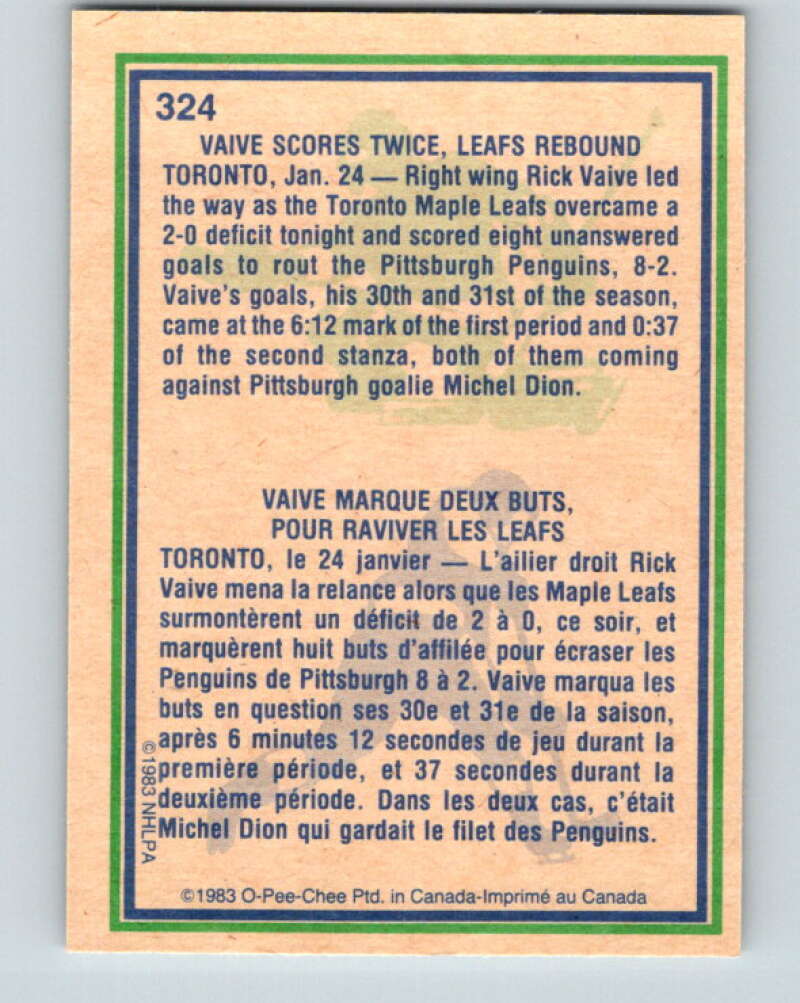 1983-84 O-Pee-Chee #324 Rick Vaive HL Toronto Maple Leafs V27810