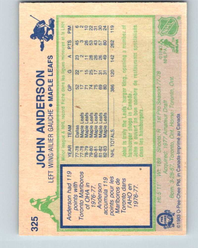 1983-84 O-Pee-Chee #325 John Anderson Toronto Maple Leafs V27811