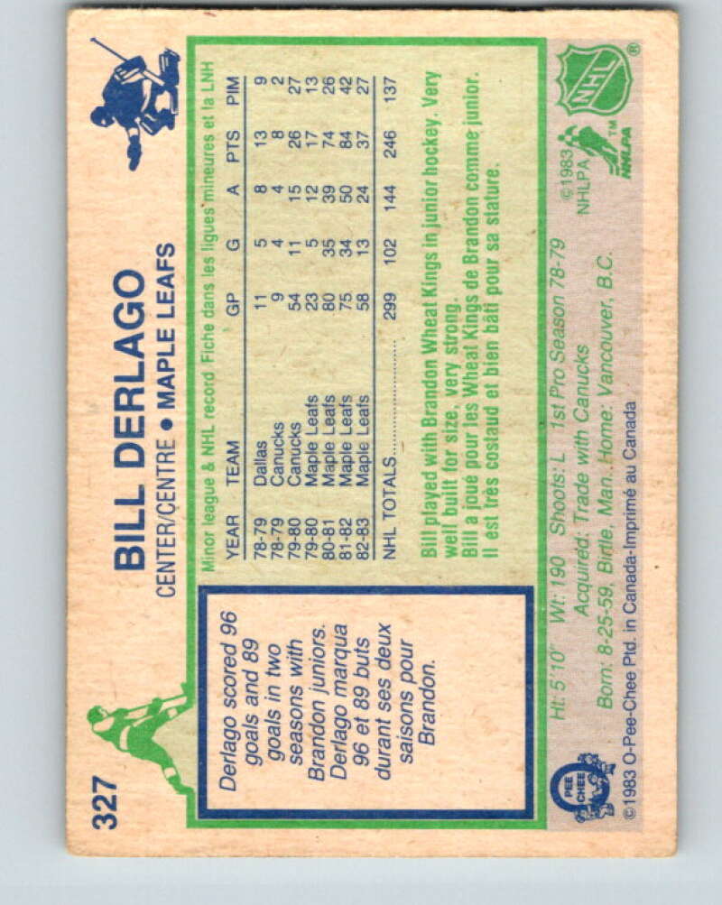 1983-84 O-Pee-Chee #327 Bill Derlago Toronto Maple Leafs V27817