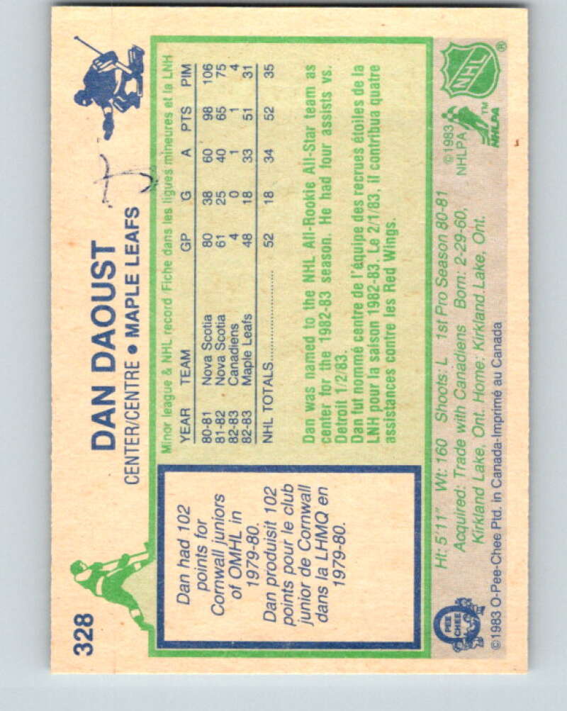 1983-84 O-Pee-Chee #328 Dan Daoust RC Rookie Maple Leafs V27820