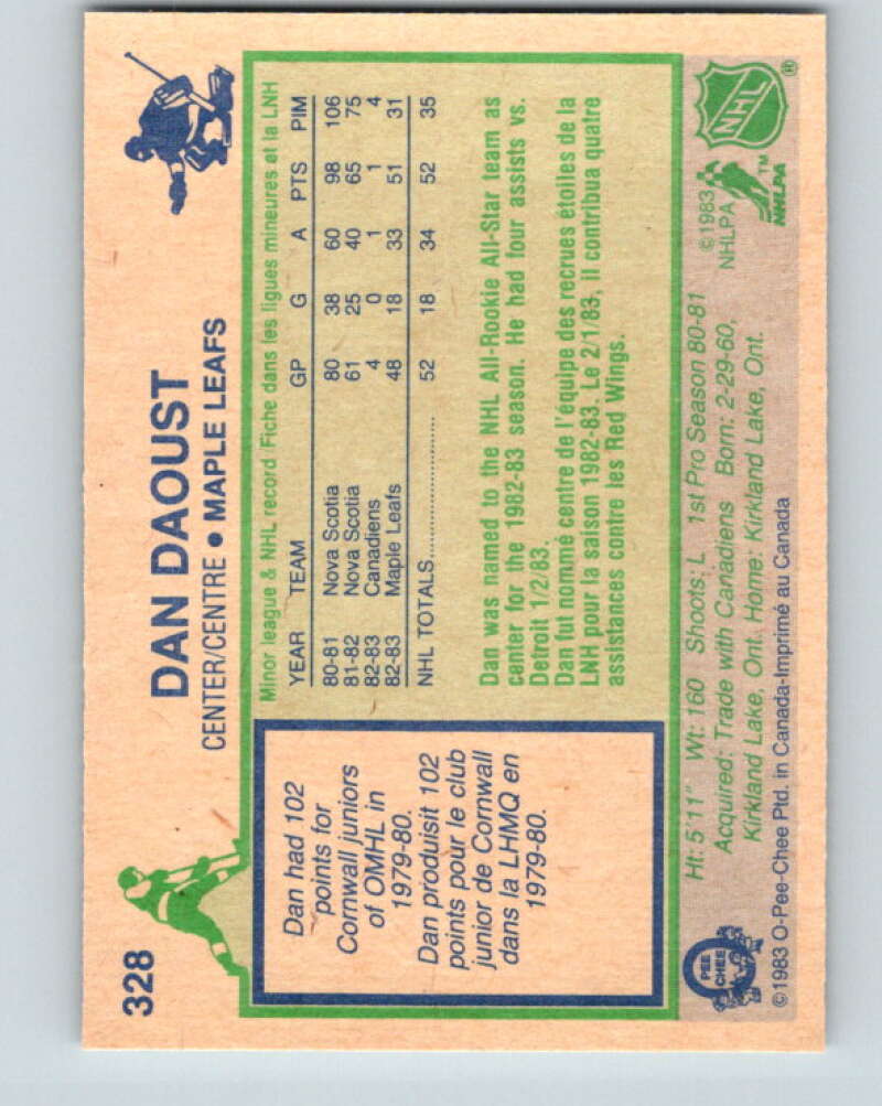 1983-84 O-Pee-Chee #328 Dan Daoust RC Rookie Maple Leafs V27822
