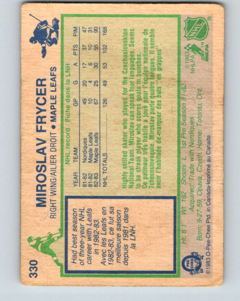 1983-84 O-Pee-Chee #330 Miroslav Frycer Toronto Maple Leafs V27827
