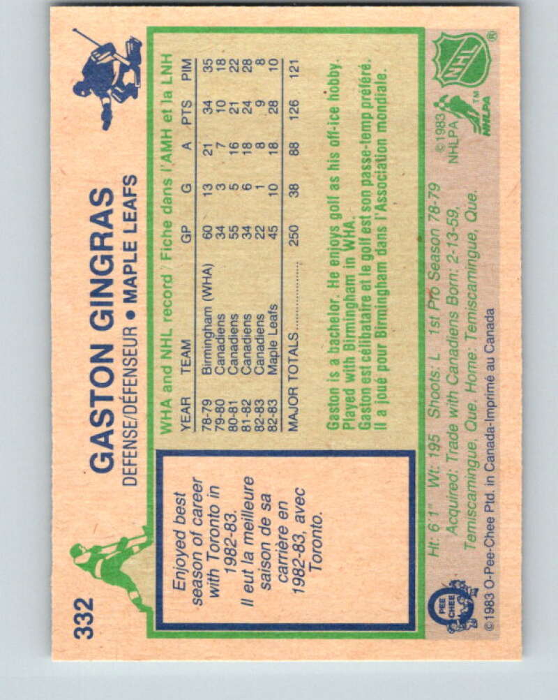 1983-84 O-Pee-Chee #332 Gaston Gingras Toronto Maple Leafs V27833