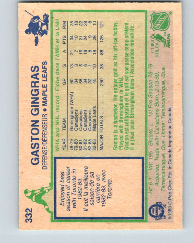1983-84 O-Pee-Chee #332 Gaston Gingras Toronto Maple Leafs V27835