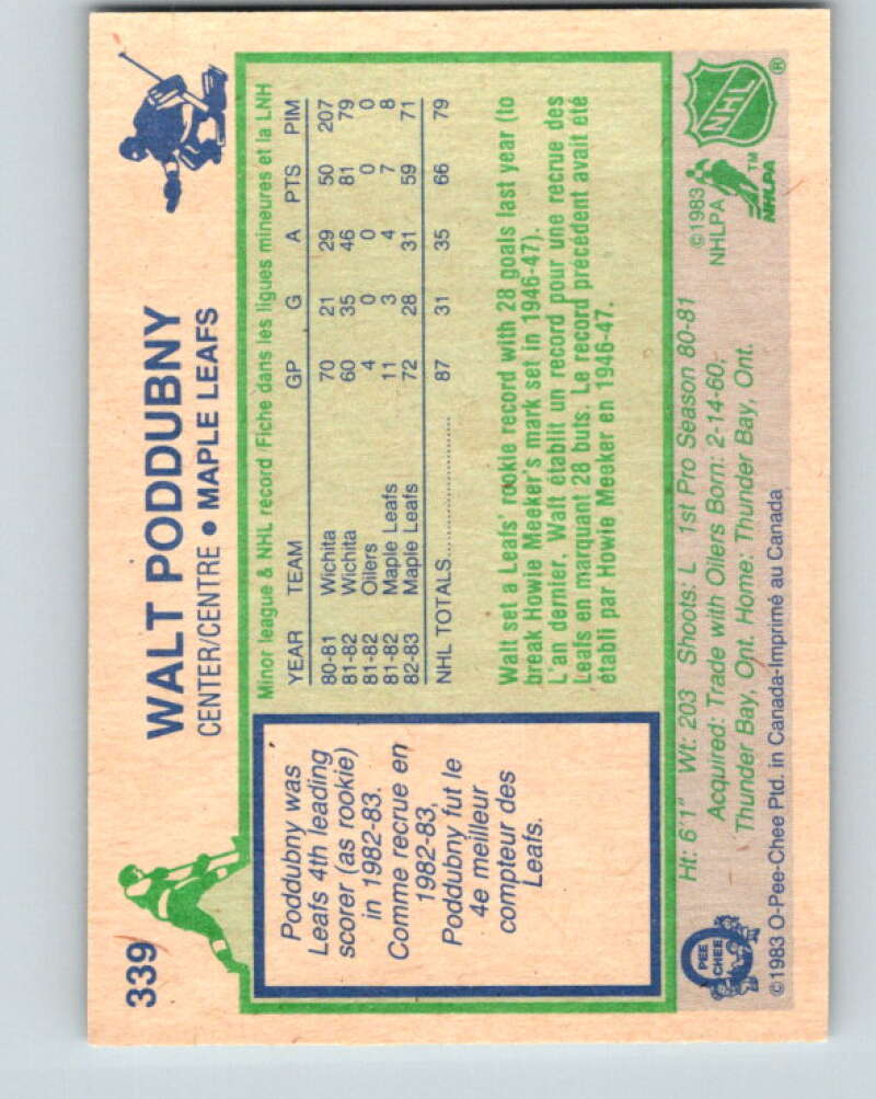 1983-84 O-Pee-Chee #339 Walt Poddubny RC Rookie Maple Leafs V27855