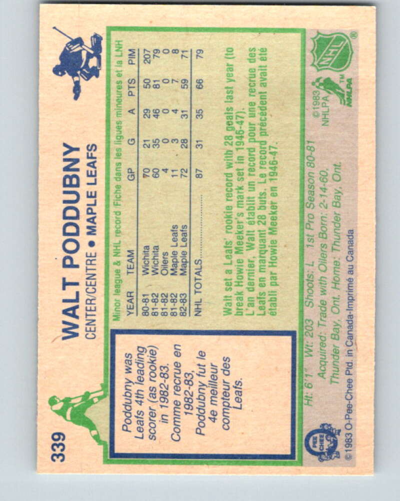 1983-84 O-Pee-Chee #339 Walt Poddubny RC Rookie Maple Leafs V27856