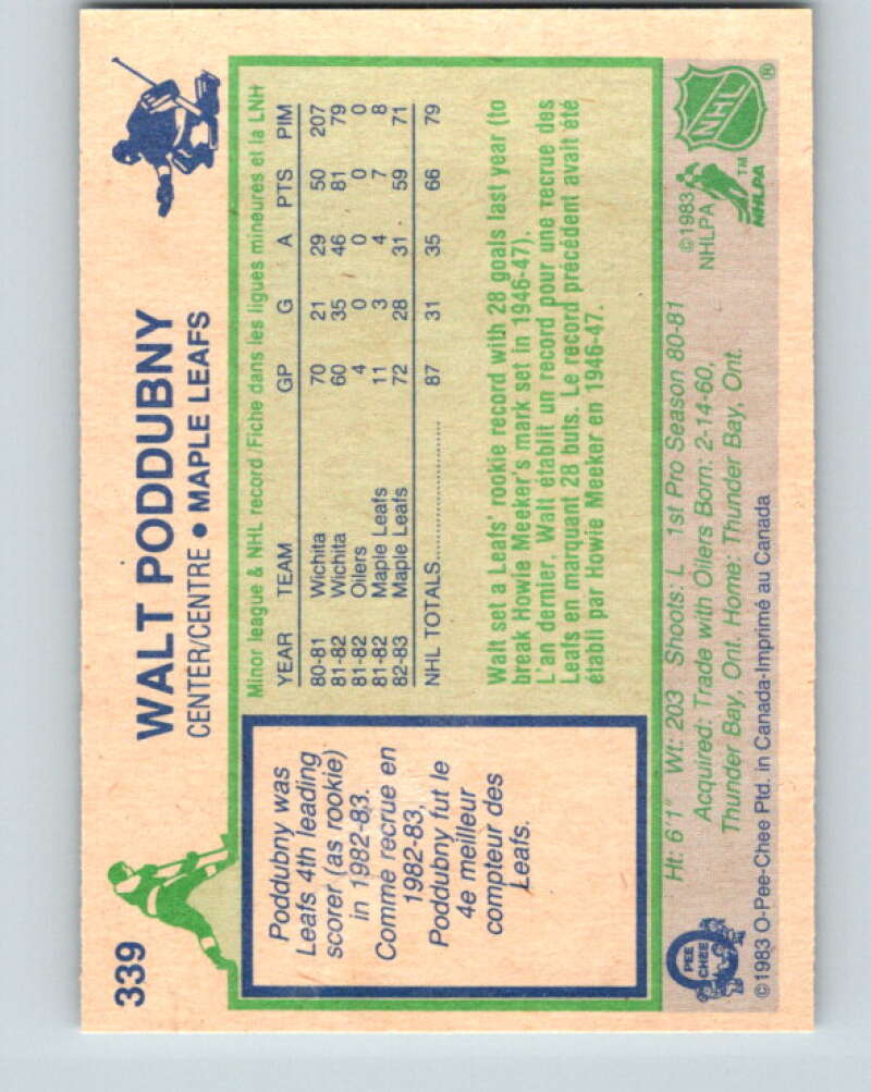 1983-84 O-Pee-Chee #339 Walt Poddubny RC Rookie Maple Leafs V27857