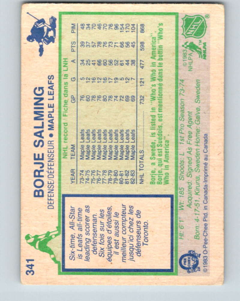 1983-84 O-Pee-Chee #341 Borje Salming Toronto Maple Leafs V27861