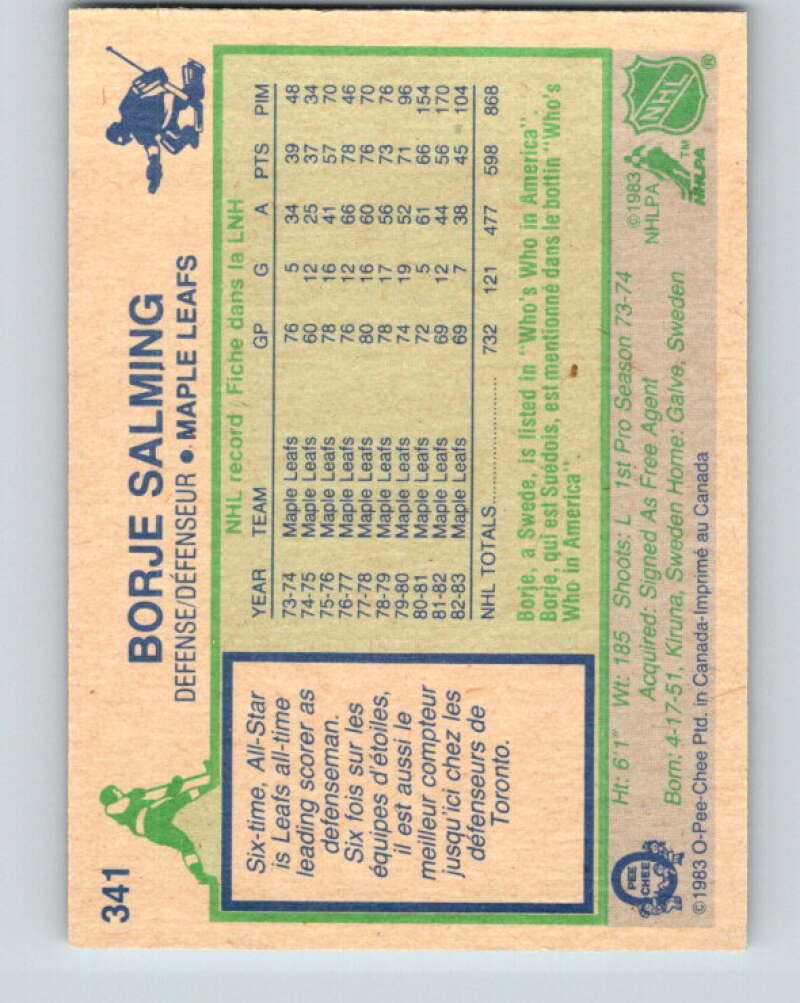 1983-84 O-Pee-Chee #341 Borje Salming Toronto Maple Leafs V27863