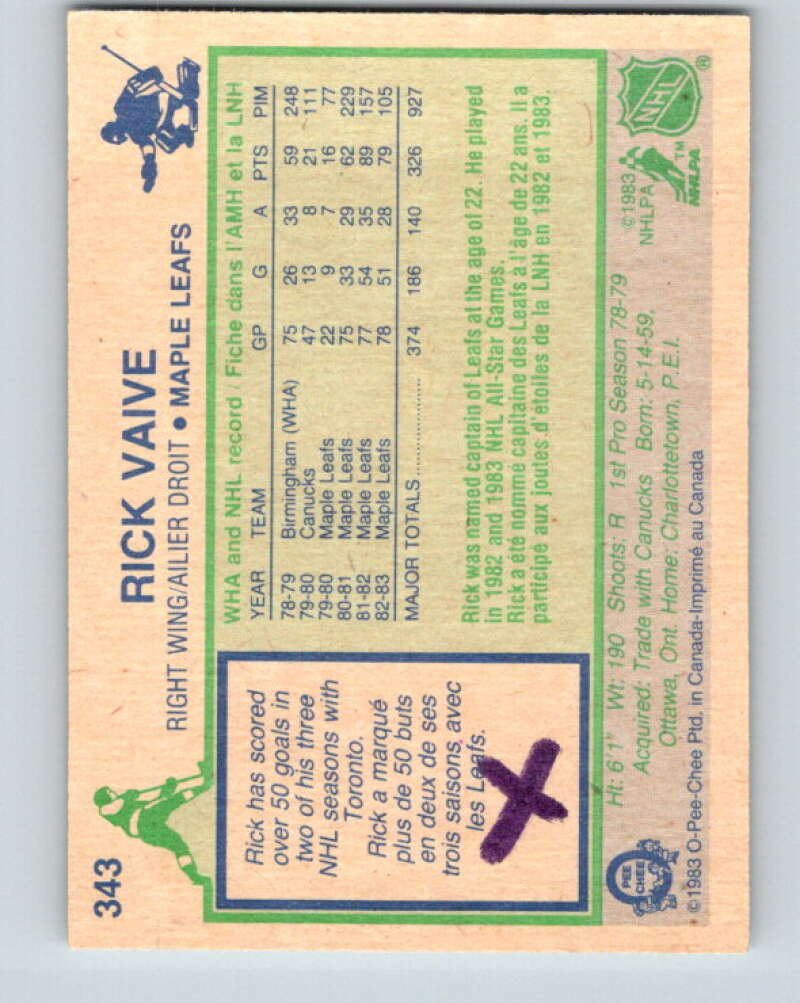 1983-84 O-Pee-Chee #343 Rick Vaive Toronto Maple Leafs V27867