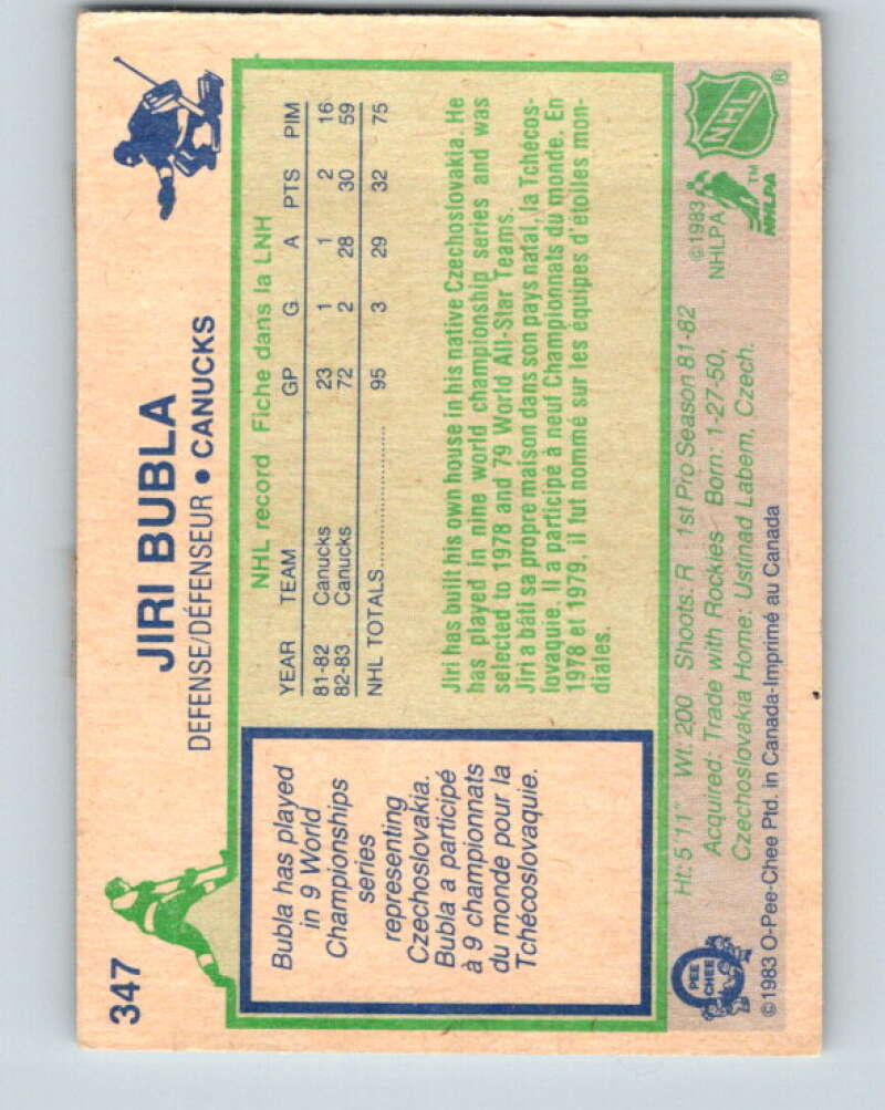 1983-84 O-Pee-Chee #347 Jiri Bubla RC Rookie Canucks V27880