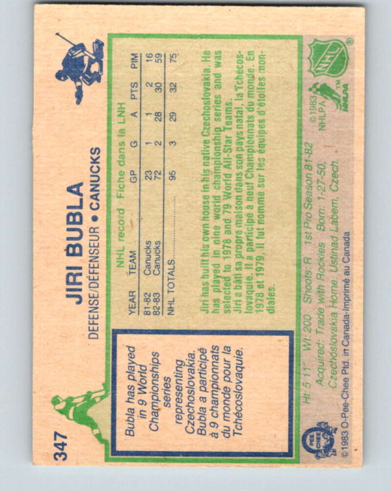 1983-84 O-Pee-Chee #347 Jiri Bubla RC Rookie Canucks V27881