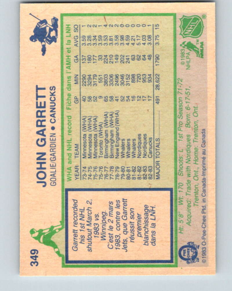 1983-84 O-Pee-Chee #349 John Garrett Vancouver Canucks V27887