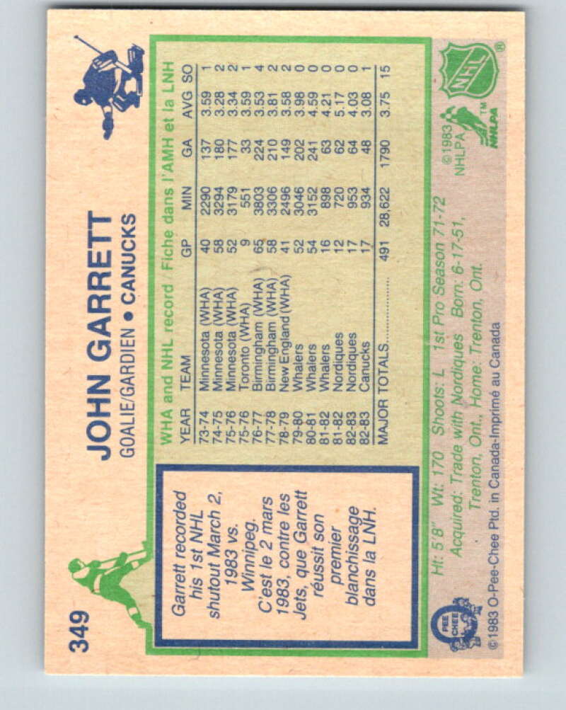 1983-84 O-Pee-Chee #349 John Garrett Vancouver Canucks V27889