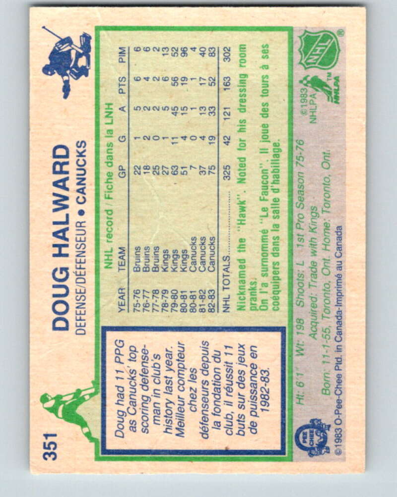 1983-84 O-Pee-Chee #351 Doug Halward Vancouver Canucks V27893