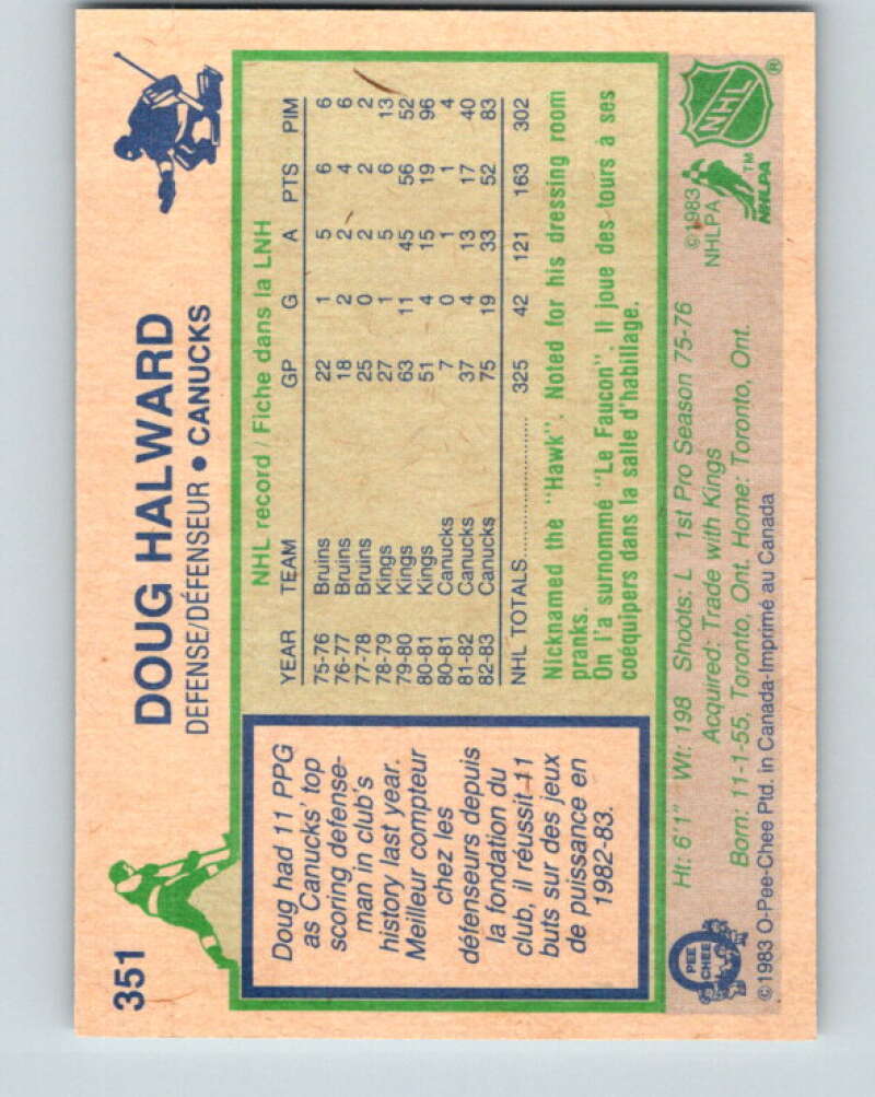 1983-84 O-Pee-Chee #351 Doug Halward Vancouver Canucks V27894