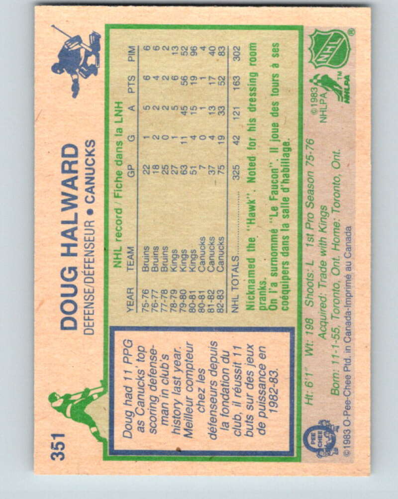 1983-84 O-Pee-Chee #351 Doug Halward Vancouver Canucks V27896