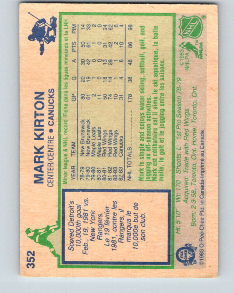 1983-84 O-Pee-Chee #352 Mark Kirton Vancouver Canucks V27897