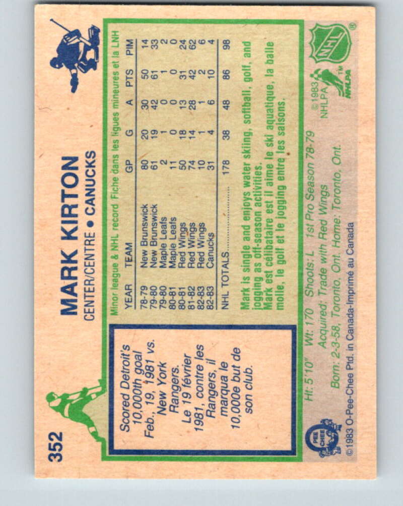 1983-84 O-Pee-Chee #352 Mark Kirton Vancouver Canucks V27898
