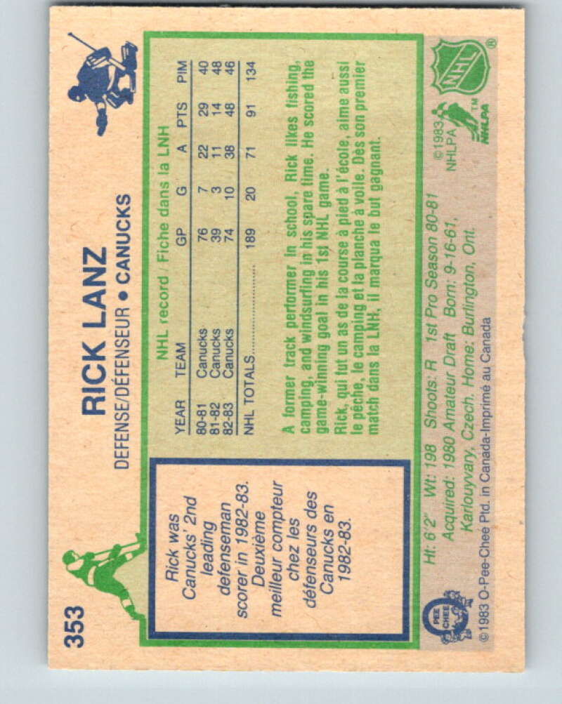 1983-84 O-Pee-Chee #353 Rick Lanz Vancouver Canucks V27902