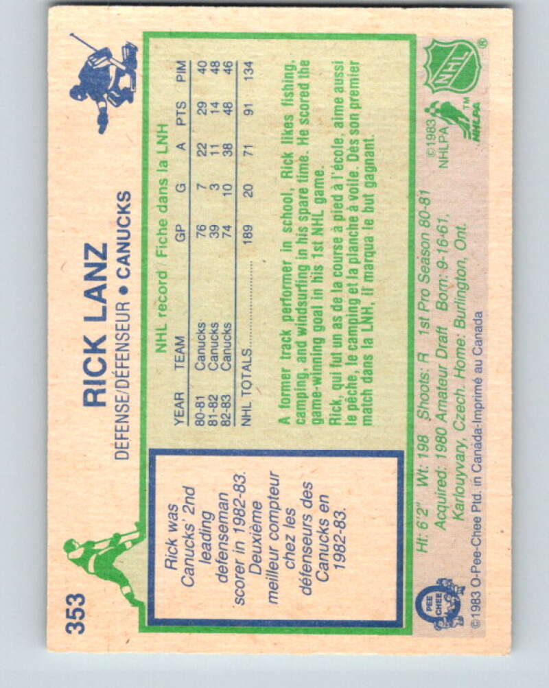 1983-84 O-Pee-Chee #353 Rick Lanz Vancouver Canucks V27903