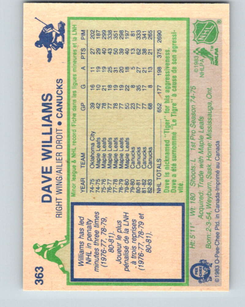 1983-84 O-Pee-Chee #363 Tiger Williams Vancouver Canucks V27948