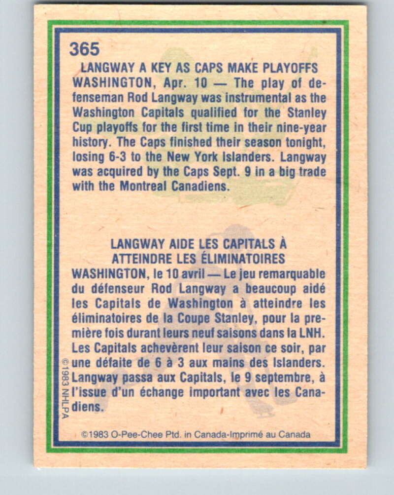 1983-84 O-Pee-Chee #365 Rod Langway HL Washington Capitals V27952