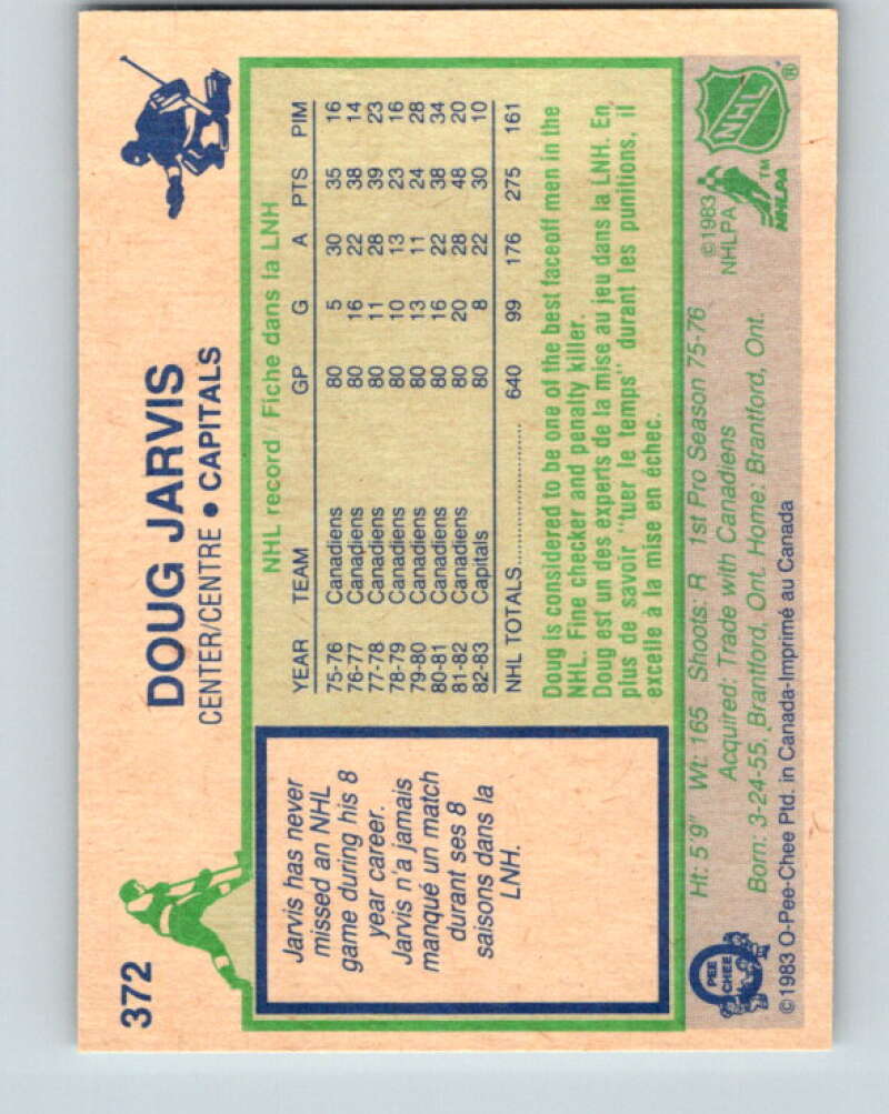 1983-84 O-Pee-Chee #372 Doug Jarvis Washington Capitals V27977