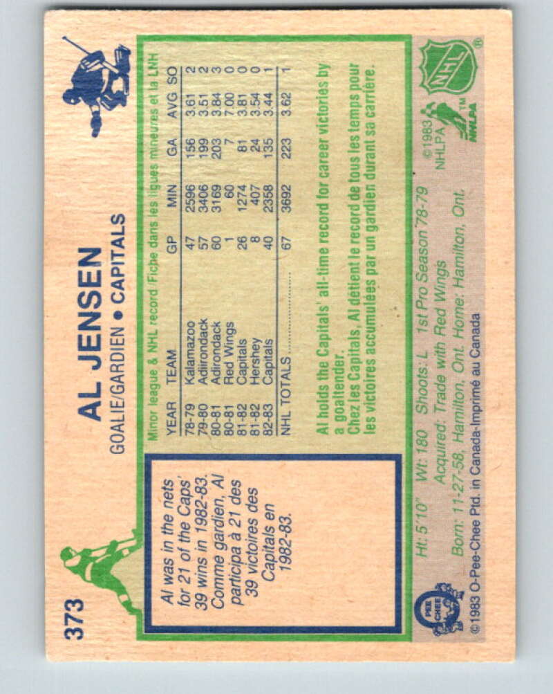 1983-84 O-Pee-Chee #373 Al Jensen RC Rookie Capitals V27978