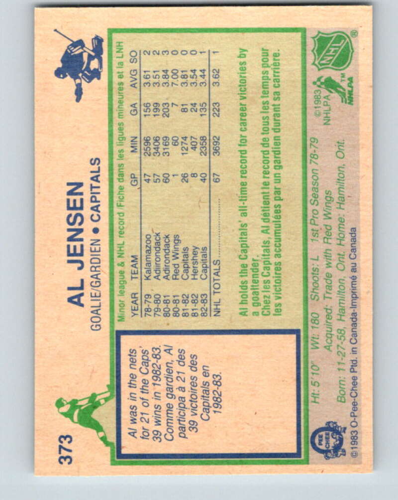1983-84 O-Pee-Chee #373 Al Jensen RC Rookie Capitals V27979