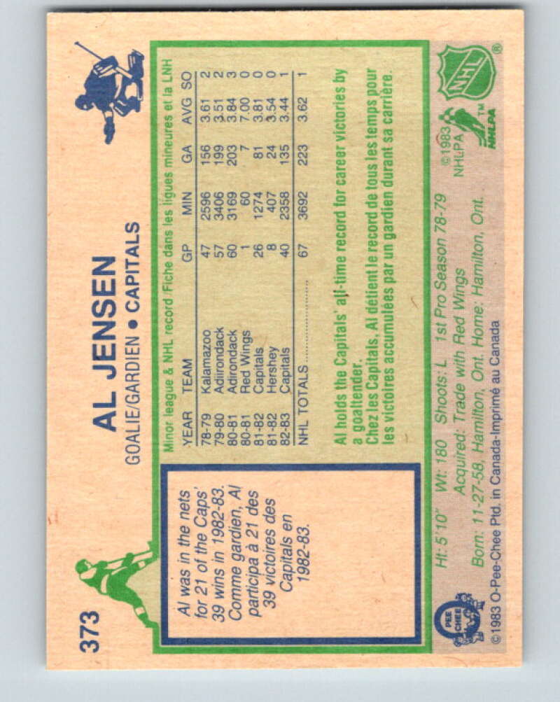1983-84 O-Pee-Chee #373 Al Jensen RC Rookie Capitals V27980