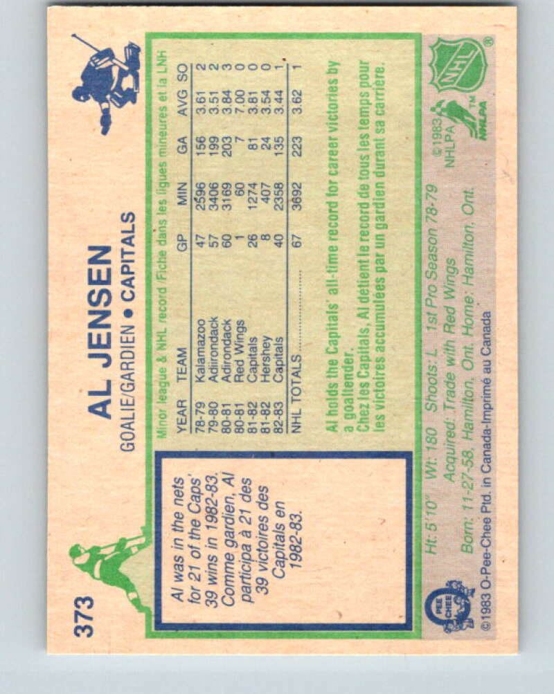 1983-84 O-Pee-Chee #373 Al Jensen RC Rookie Capitals V27981