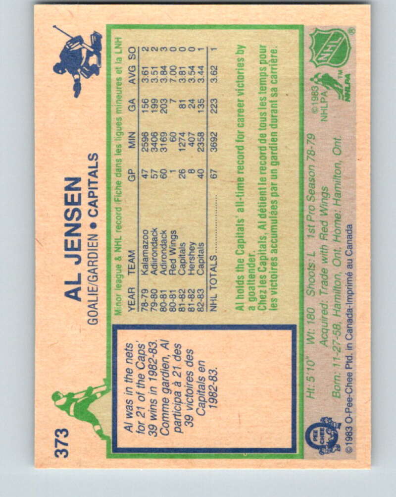 1983-84 O-Pee-Chee #373 Al Jensen RC Rookie Capitals V27983