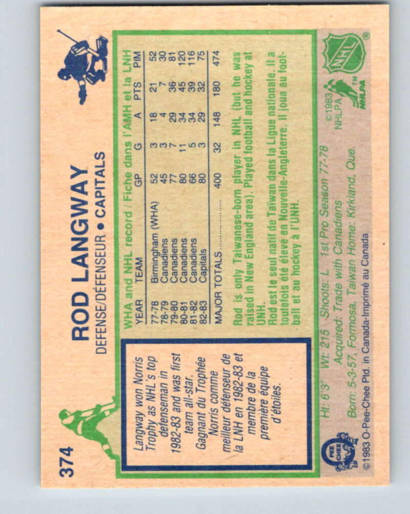1983-84 O-Pee-Chee #374 Rod Langway Washington Capitals V27985