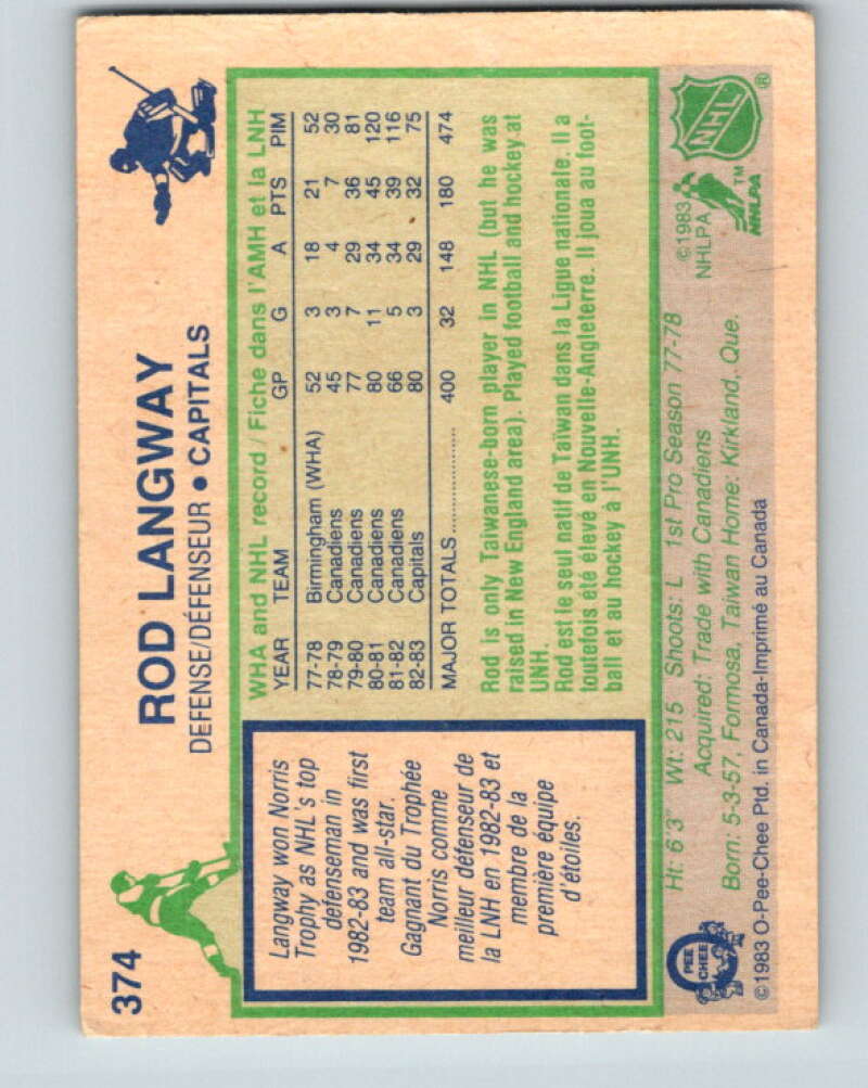 1983-84 O-Pee-Chee #374 Rod Langway Washington Capitals V27986