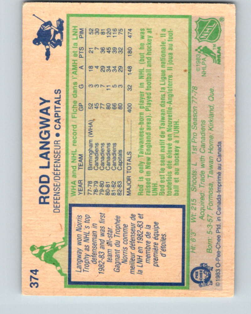 1983-84 O-Pee-Chee #374 Rod Langway Washington Capitals V27987