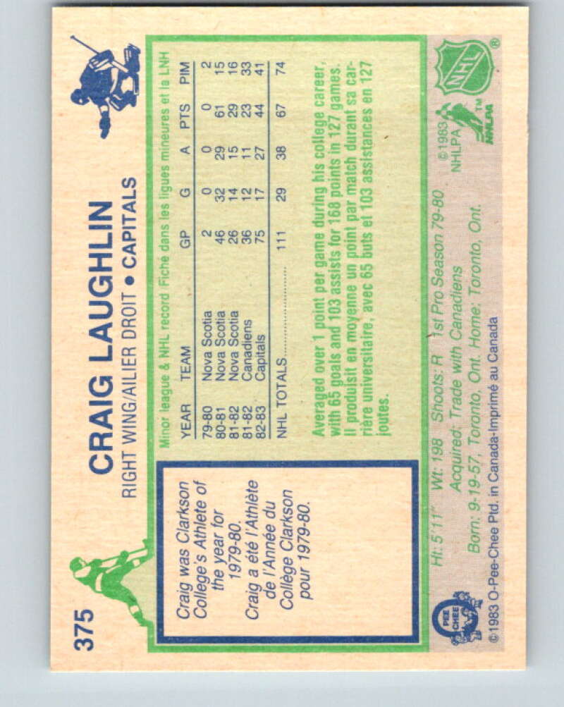 1983-84 O-Pee-Chee #375 Craig Laughlin RC Rookie Capitals V27989