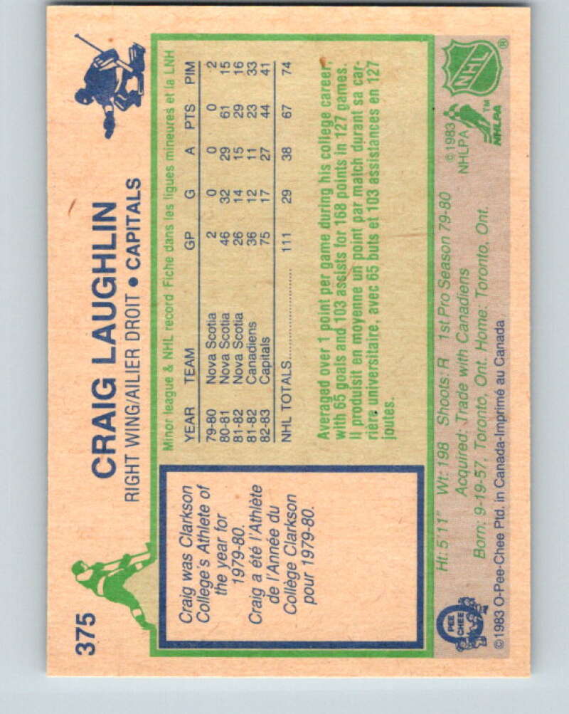 1983-84 O-Pee-Chee #375 Craig Laughlin RC Rookie Capitals V27991