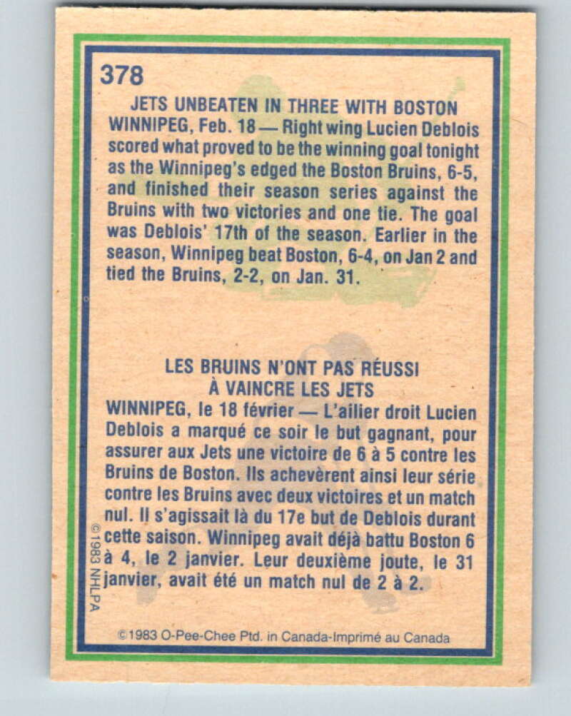 1983-84 O-Pee-Chee #378 Lucien DeBlois HL Winnipeg Jets V27996