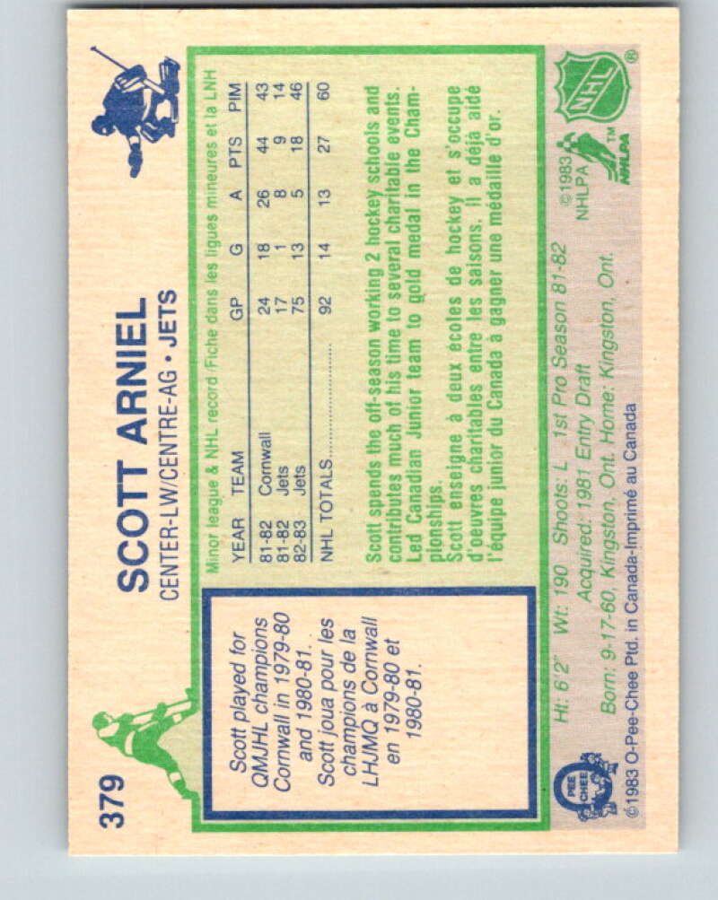 1983-84 O-Pee-Chee #379 Scott Arniel RC Rookie Winnipeg Jets V27997