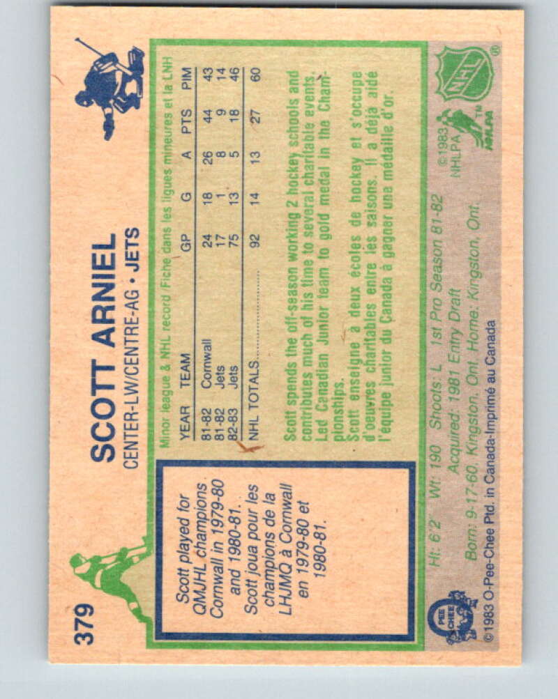 1983-84 O-Pee-Chee #379 Scott Arniel RC Rookie Winnipeg Jets V28000