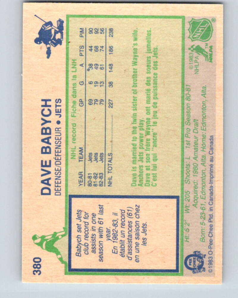 1983-84 O-Pee-Chee #380 Dave Babych Winnipeg Jets V28001