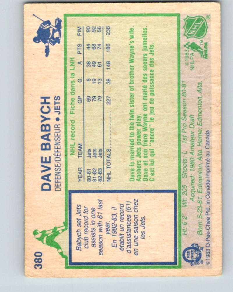 1983-84 O-Pee-Chee #380 Dave Babych Winnipeg Jets V28002