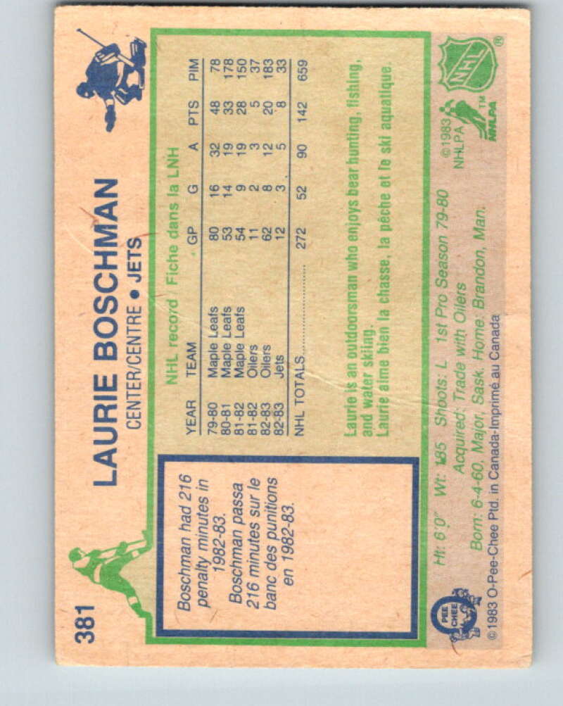 1983-84 O-Pee-Chee #381 Laurie Boschman Winnipeg Jets V28005