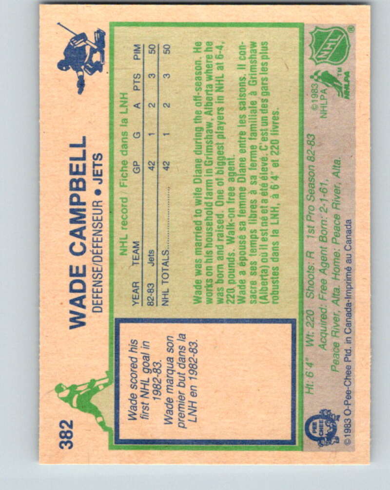 1983-84 O-Pee-Chee #382 Wade Campbell RC Rookie Jets V28007