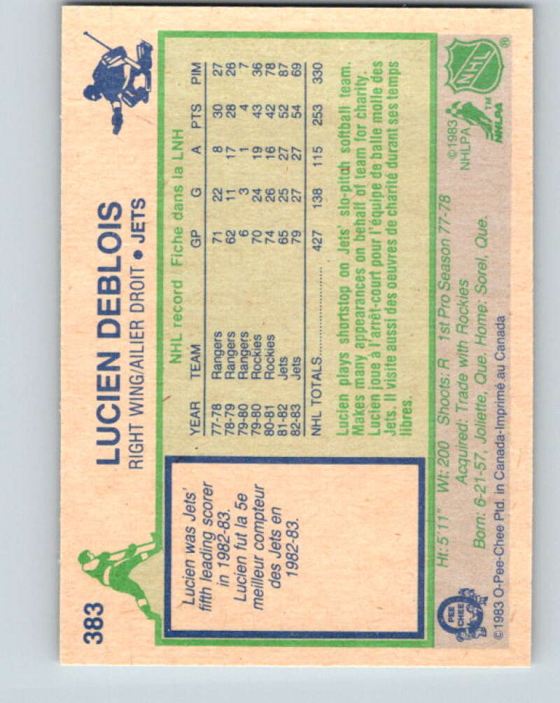 1983-84 O-Pee-Chee #383 Lucien DeBlois Winnipeg Jets V28009